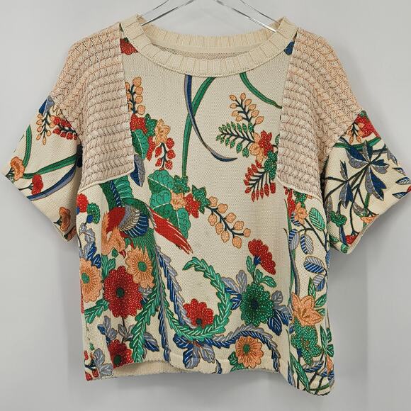 Anthropologie Tropical Floral Short‎ Sleeve Sweater Size Small - Picture 5 of 15
